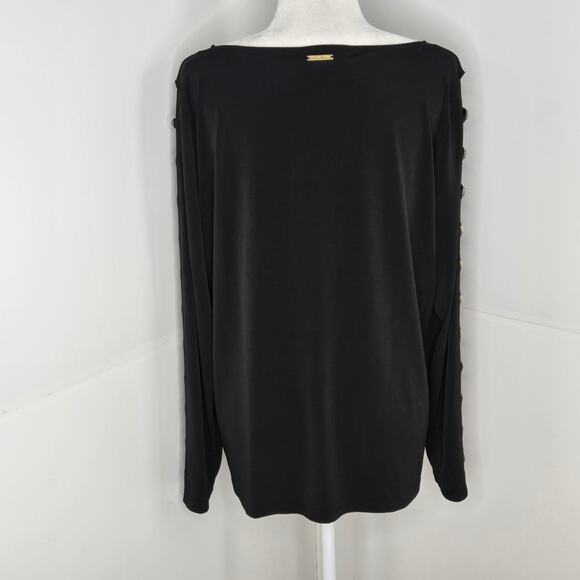 🎄 Michael Kors EUC Embellished sleeves stretchy clear gem top XL black - Picture 5 of 16